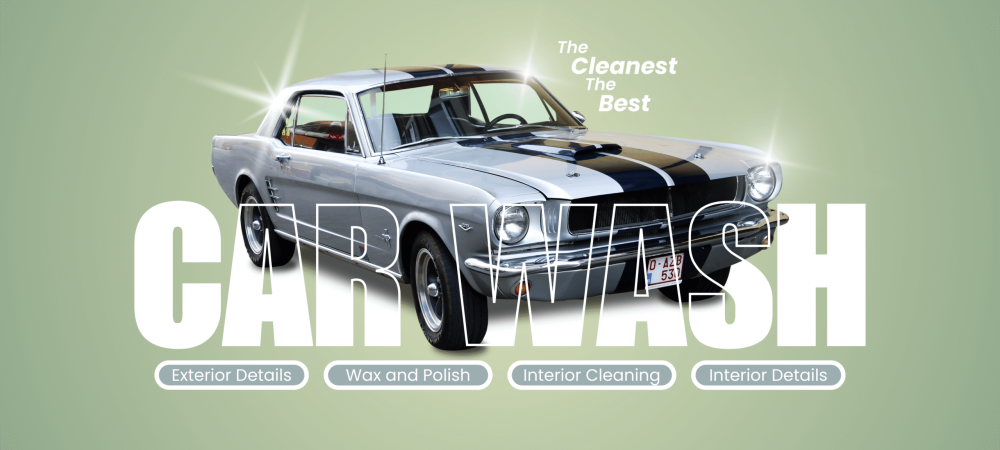 Blue White Modern Simple Car Wash Banner